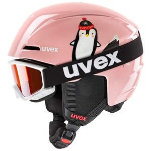 Uvex, viti Kinder Skihelm + Brille, Uvex Viti Set Skihelm - pink penguin (Grösse: 46-50)