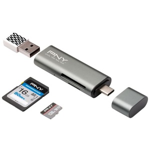 PNY Technologies, PNY Technologies Kartenleser/Adapter USB Typ C / A, PNY R-TC-UA-3N1E01-RB Externer Speicherkartenleser USB-C® (USB 3.2 Gen 1) Metallic