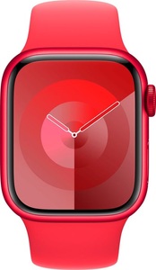 Apple, APPLE Watch Series 9 (GPS, Alu) 41 mm - Smartwatch (S/M 130-180 mm, Fluorelastomer, (PRODUCT)RED/(PRODUCT)RED), Apple Smartwatch »Series 9, GPS, Aluminium-Gehäuse mit Sportarmband«, Watch OS 10, 64 GB,)