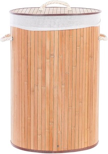 Beliani, Beliani Korb mit Deckel Bambusholz hellbraun rund SANNAR, Beliani - Aufbewahrungskorb aus Bambusholz Boho SANNAR, One Size, Light Beige