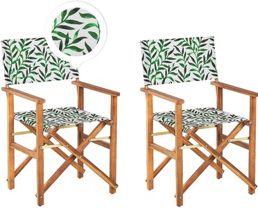 Beliani, Beliani Gartenstuhl Akazienholz hellbraun Textil cremeweiss / grün Blattmuster 2er Set CINE, Beliani - Gartenstuhl 2er Set aus Polyester Modern CINE, One Size, Grün
