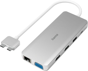 HAMA, HAMA 200133 - USB-C Multiport-Adapter (Silber/Weiß), hama 00200133 USB-C-Hub, Connect2Mac, Multiport für Apple MacBook Air & Pro, 12 Ports