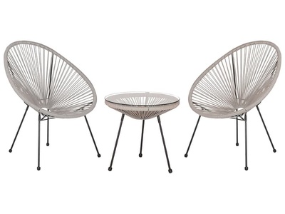 Beliani, Beliani Rattanmöbel Set Kunststoff hellgrau Acapulco II, Beliani - Bistro Set aus PE Rattan Boho ACAPULCO II, One Size, Rauch