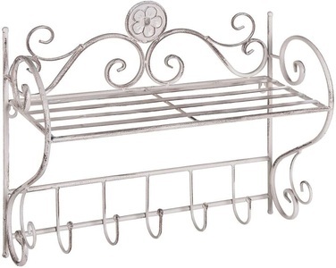 Beliani, Beliani Bad Wandregal Metall Antik Optik weiss mit Haken OSORNO Regal, Beliani Bad Wandregal Metall Antik Optik weiss mit Haken OSORNO Regal