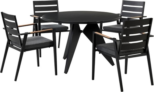 Beliani, Beliani Gartenmöbel Set Aluminium schwarz 4-Sitzer Auflagen grau OLMETTO/TAVIANO Gartenlounge, Beliani - Gartentisch Set aus Aluminium Modern OLMETTO/TAVIANO, One Size, Schwarz