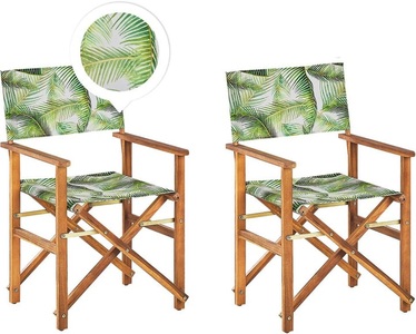 Beliani, Beliani Gartenstuhl Akazienholz hellbraun Textil grau / hellgrün Palmenmotiv 2er Set CINE, Beliani - Gartenstuhl 2er Set aus Polyester Modern CINE, One Size, Grün Bedruckt