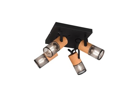 undefined, Spot Tosh 4er Spotleuchte, Industrielle Deckenleuchte schwarz mit Holz 4-Licht - Manon