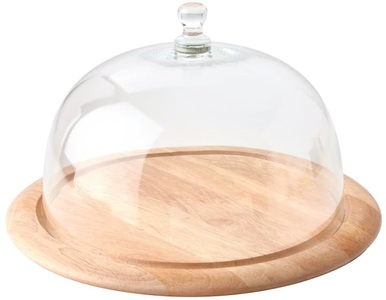 Continenta, Continenta - Käseplatte 33 cm - Hellbraun, Gummibaum Käseglocke rund, 2tlg. 33x19.5 cm
