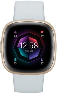 Fitbit, FITBIT Sense 2 - Fitness-Smartwatch (Größe S: Passend für Handgelenke mit einem Umfang von 129 bis 175 mm, Größe L: Passend für Handgelenke mit einem Umfang von 158 bis 209 mm, -, Nebelblau/Softgold), Fitbit Sense 2 Smartwatch Hellblau/Gold