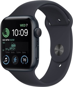 Apple, APPLE Watch SE (2. Generation, GPS) 44 mm - Smartwatch (Regular 140 - 210 mm, Fluorelastomer, Midnight Aluminum/Midnight), Apple Watch SE 2022 (44mm, 32GB, Black)