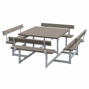 undefined, Gruppensitzbank für 8 Personen, LxT 2240 x 2240 mm, mit 4 Rückenlehnen, graubraun, Gruppensitzbank für 8 Personen, LxT 2240 x 2240 mm, mit 4 Rückenlehnen, graubraun