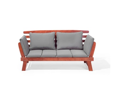 Beliani, Beliani Gartensofa Holz dunkelbraun verstellbare Armlehnen PORTICI, Beliani - Gartenbank mit Auflage aus Eukalyptus Retro PORTICI, One Size, Taupe