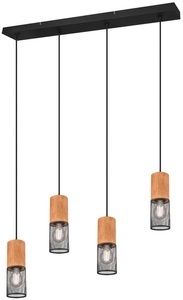 undefined, Hängeleuchte Tosh, Industrielle Hängelampe schwarz mit Holz 4-Licht - Manon