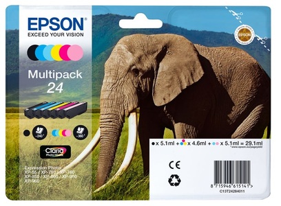 Epson, Epson T24 Multipack 6-color Tintenpatrone, Epson Tinenpatrone, 6-farbig, Multipack, T242840, (6 x 360 Seiten)