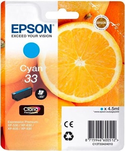 Epson, Epson 33 Claria Premium cyan Tintenpatrone, Epson Tintenpatrone, blau, T334240, (300 Seiten)