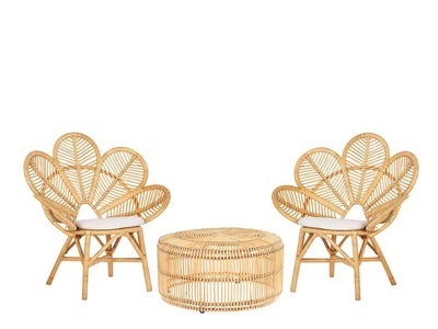 Beliani, Beliani FLORENTINE Couchtisch + Stühle, Beliani - Bistro Set aus Rattan Boho FLORENTINE / LIMNI, One Size, Baumnuss