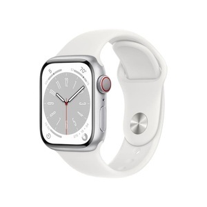 Apple, APPLE Watch Series 8 (GPS + Cellular) 45 mm - Smartwatch (Regular 140 - 220 mm, Fluorelastomer, Silver Aluminum/White), 