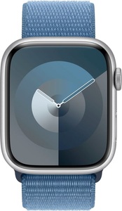 Apple, APPLE Watch Series 9 (GPS, Alu) 45 mm - Smartwatch (Stufenlos verstellbar, Textil (Carbon Neutral), Silber/Winterblau), Apple Smartwatch »Series 9, GPS, Aluminium-Gehäuse mit Sport Loop Armband«, Watch OS 10, 64 GB,)