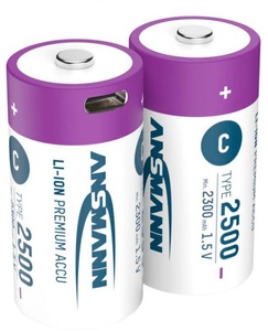 Ansmann, Ansmann Baby C Typ 2500 (min. 2300 mAh) ? 2er Karton Akku Batterie, Ansmann Li-Ion Akku Baby C 2er-Set mit USB-C-Ladebuchse, 1,5 V, 2300 mAh
