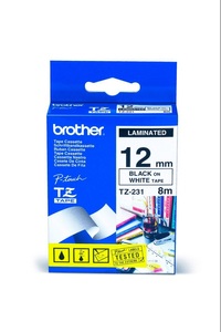 Brother, Brother Ptouch TZe-231 12mm Schriftband, Brother P-Touch, schwarz auf weiss, 12mm x 8m, laminiert, TZe-231, (TZ231)
