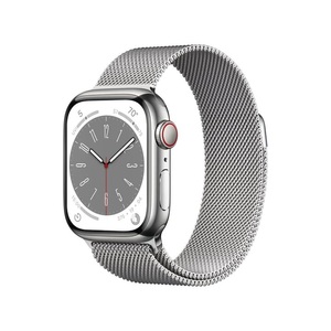 Apple, APPLE Watch Series 8 (GPS + Cellular) 45 mm - Smartwatch (Regular 140 - 220 mm, Edelstahlgeflecht, Silver Stainless Steel/Silver Milanese), Apple Watch Series 8 GPS + Cell 45mm Edelstahlgehäuse Milanese Loop