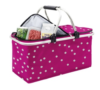 Wenko, WENKO Thermo-Einkaufskorb faltbar rosa mit Punkten Einkaufskorb, WENKO Thermo-Einkaufskorb Kühltasche