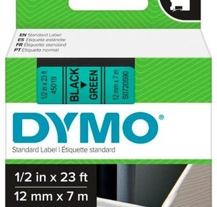 Dymo, Schriftband DYMO D1 45019 Bandfarbe: Grün Schriftfarbe:Schwarz 12 mm 7 m, Dymo D1 S0720590 / 45019 Authentic Schriftband Selbstklebend Schwarzer Druck auf Green 12 mm x 7m