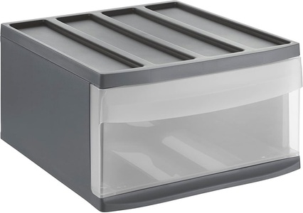 Rotho, Rotho Schubladenbox L Systemix, Schubladenbox Rotho SYSTEMIX L, modular, 1 geschlossener Schub, Griffmulde, stapelbar, QR-Code, L 395 x B 340 x H 203 mm, PP, anthrazit-transparent