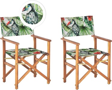Beliani, Beliani Gartenstuhl Akazienholz hellbraun Textil grau / bunt Tukanmotiv 2er Set CINE, Beliani - Gartenstuhl 2er Set aus Polyester Modern CINE, One Size, Grün