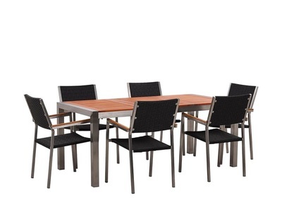 undefined, GROSSETO Gartentisch, Beliani - Garten-Essgruppe für 6 Personen aus Edelstahl Modern GROSSETO, One Size, Light Beige