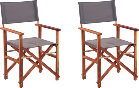 Beliani, Beliani Gartenstuhl Akazienholz dunkelbraun 2er Set Auflagen grau CINE, Beliani - Gartenstuhl 2er Set aus Polyester Retro CINE, One Size, Taubengrau