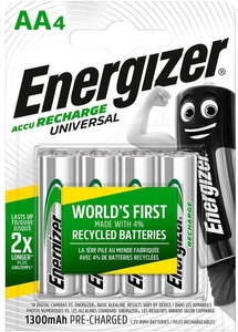 Energizer, Energizer Recharge Universal AA 1300 mAh (4Stk.) Akku Batterie, ENERGIZER Batterie Akku E301376002 AA/HR06, 1300mAh, 4 Stück