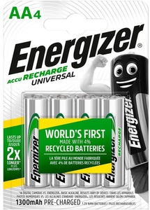 Energizer, Energizer Recharge Universal AA 1300 mAh (4Stk.) Akku Batterie, ENERGIZER Batterie Akku E301376002 AA/HR06, 1300mAh, 4 Stück