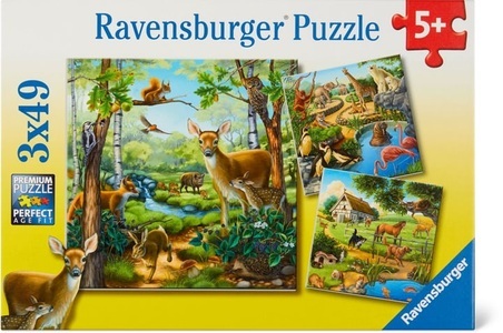 Ravensburger, RAVENSBURGER Puzzle 3x49 Teile Wald-Zoo-Haustiere, Ravensburger Kinderpuzzle - 09265 Wald-/Zoo-/Haustiere - Puzzle für Kinder ab 5 Jahren mit 3x49 Teilen
