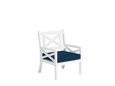 Beliani, Beliani Gartenstuhl Holz weiss mit Auflage marinenblau BALTIC, 