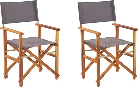 Beliani, Beliani Gartenstuhl Akazienholz hellbraun 2er Set Auflagen grau CINE, Beliani - Gartenstuhl 2er Set aus Polyester Retro CINE, One Size, Taubengrau