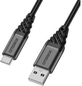 Apple,Asus,Blackberry,Google,HTC,Huawei,LG,Microsoft,Motorola,Nokia,OnePlus,Oppo,Samsung,Sony,Xiaomi, Otterbox - (3m / 3A) Premium Robustes USB auf USB C Nylon Schnellladekabel Datenkabel Power Delivery (78-52666) - Dark Ash Black, USB 2.0 Kabel, USB-A Stecker > USB-C Stecker
