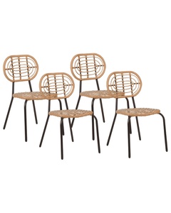 Beliani, Set mit 4 Stühlen aus PE Rattan Boho PRATELLO Set mit 4 Stühlen aus PE Rattan Boho PRATELLO, Beliani - Gartenstuhl 4er Set aus PE Rattan Boho PRATELLO, One Size, Nude