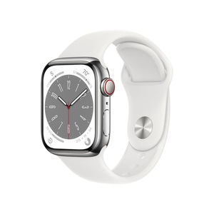 Apple, APPLE Watch Series 8 (GPS + Cellular) 41 mm - Smartwatch (Regular 130 - 200 mm, Fluorelastomer, Silver Stainless Steel/White), Apple - Watch Series 8 GPS + Cellular (41mm, Edelstahl) mit Sport Armband Weiss (MNJ53FD/A) - Silber