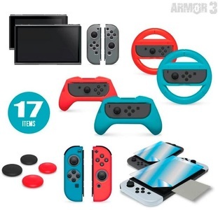 Armor3, Armor3 Party Kit 17 in 1 Accessory Bundle [Nsw] Zubehör Gaming Controller, Hyperkin - Armor3 Mehrfarbig Touchscreen-Spielsteuerung Nintendo Switch, Nintendo Switch OLED, Multicolor