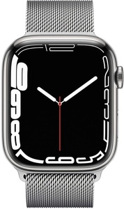 Apple, Apple Watch Series 7 GPS + Cellular 45mm Silver Milanese Smartwatch, Apple Watch Series 7 GPS LTE 45mm Stainless Steel Milanese