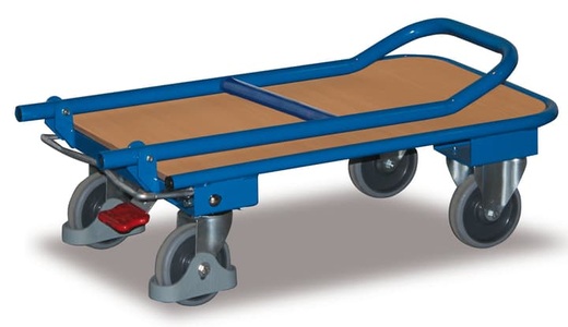 VARIOfit, VARIOfit SW-450.802 Plattformwagen klappbar Stahl pulverbeschichtet Traglast (max.): 150 kg, Schäfer Shop Select Klappbügelwagen, leicht, Stahl/MDF-Platte, Enzianblau/Buche-Dekor, L 720 x B 450 mm, klappbarer mit Querstrebe, TPE-Rollen mit EasySTOP, bis 150 kg