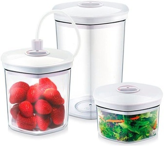 Caso, Caso Vakuumbehälter SET White - Vakuumier-Behälter-Set (Transparent/Weiß), Caso Vakuum Behälter 3 teilig 70x180mm Zubehör