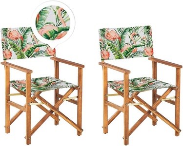 Beliani, Beliani Gartenstuhl Akazienholz hellbraun Textil cremeweiss / bunt Flamingomuster 2er Set CINE, Beliani - Gartenstuhl 2er Set aus Polyester Modern CINE, One Size, Grün