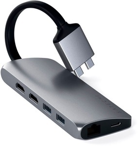 Apple, Satechi - Dual USB C Multiport Pro Hub mit USB C / 4K HDMI / 2x USB 3.0 Anschluss / Gigabit Ethernet / SD- Micro SD Kartenlesegerät (ST-TCDMMAM) - Space Gray, Satechi USB-C® Dockingstation ST-TCDMMAM