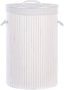 Beliani, Beliani Korb mit Deckel Bambusholz weiss rund SANNAR, Beliani - Aufbewahrungskorb aus Bambusholz Boho SANNAR, One Size, Weiss Bunt