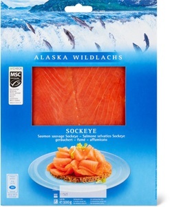 Alaska, Alaska Wildlachs Sockeye 100g, Alaska MSC Wildlachs geräuchert