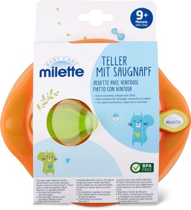 Milette, Milette Teller mit Saugnapf inkl. Ersatzteller Deckel und Löffel, Milette Teller mit Saugnapf inkl. Ersatzteller Deckel und Löffel