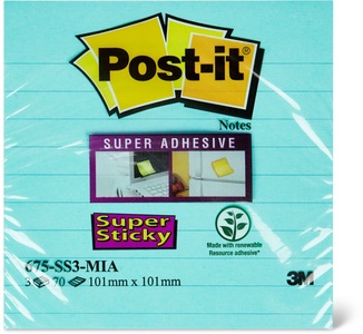 3m, 3M 3M Post-it Index 3x70 Stk, 3M Post-it Super Sticky XL, 101mm x 101mm, Miami, 3 Farben, 675-3SS-MIA, (3 x 70 Blatt)