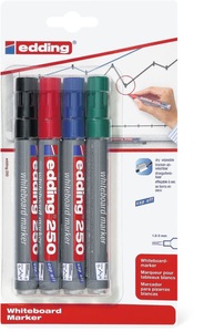 edding, Edding Edding 250 Whiteboardmarker, Edding 250, Boardmarker, 1.5-3mm, Blister, 250-E4BLI, (4 Farben assortiert)